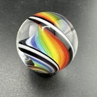 Contemporary Handmade Art Glass Marble  98  Rainbow Black White Twisty Swirl Mib