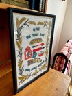Vintage Crewel Embroidery Give Us This Day Our Daily Bread Framed Folk Art Kitch