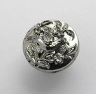 Antique Black Glass Button Bird Flowers Leaves With Silver Luster