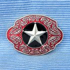 Western Star   Scroll Belt Buckle Cowboy Cowgirl Red Black Enamel Vtg 90s cpa583