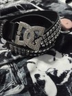 Y2k Dc Skater Studded Belt Black Leather Trendy Metal Rhinestone Buckle