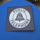 Bell System Public Telephone Double Sided Flanged Porcelain Sign 11   x 11   