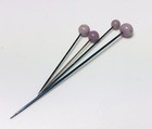 4 Antique Lavender Purple Glass Tipped Hat Pins 3 Sizes Steel Victorian Lot