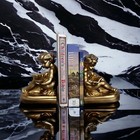 Vintage Pair Faux Brass Bookends Boy Reading A Book gold Art Deco Decor cherubs