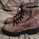 Madden Nyc Girls Metallic Pink Lace-up Combat Boots Comfort Round Toe