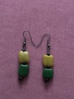 Rare Unique One Of A Kind Green   Yellow Colorful Beaded Earring  Handmade