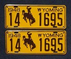 1948 Wyoming License Plate Plates Pair   Set - Never Used
