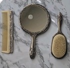 Mirror Brush Comb 3 Piece Set Sterling Silver Victorian Floral Design Vintage