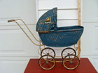 Antique Wicker Child s Baby Doll Buggy Carriage Moveable Top Stroller Vintage