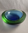 Vintage Blue Green Sommerso Murano Italy  Glass Bowl Mid Century Modern Heavy