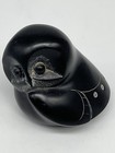 Modern Carved Black Stone Owl Figurine     Minimalist Stylized Bird Sculpture