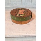 Antique Hand Painted Rose Bentwood Oval Shaker Sewing Box Rustic Floral Keepsake