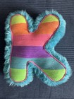 Justice Rainbow Sequin Plush Letter K Decorative Pillow With Blue Faux Fur