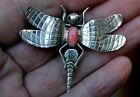 Beautiful Frank Yazzie Navajo Sterling Silver   Pink Coral Dragonfly Brooch Pin