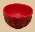 Antique Chinese Cinnabar Lacquer Bowl - Shou Longevity Character Motif Decor