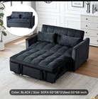 54-inch Black Velvet 3-in-1 Convertible Sleeper Sofa Bed  Futon Couches