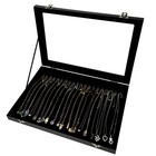 Black 20 Hooks Velvet Necklace Organizer Box Necklace Holder Tray With Clear Lid