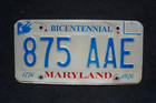 1976 Maryland Bicentennial License Plate