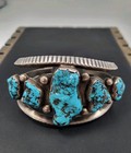 Old Pawn Native American Navajo Turquoise Sterling Silver Cuff Bracelet Heavy