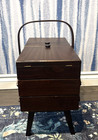 Vintage Accordion Fold Out 3 Tier Wooden Sewing Box Dark Wood