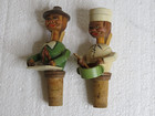 Vintage Set Of 2 Italian Anri Hand Carved Wooden Mechanical Bottle Stoppers