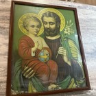 Stunning Large Vintage Framed St  Joseph   Christ Child Print 17 X 21    