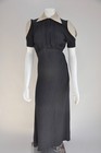 Vintage 1930s Black Bias Cut Party  Evening Dress W  Gold Lame Trim  Collar Xs s