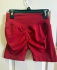 Women   s Red Ribbed Biker Shorts  Solid Activewear  Xs Regular