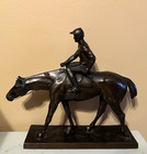 Vintage Bronze Finish Equestrian Statue Horse And Jockey