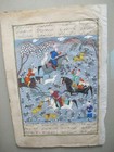 Antique Persian Illuminated Manuscript Mughal Art Horsemen Hunting Painting