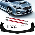 4pcs Front Bumper Lip Chin W red Splitter Rods Glossy Black Sharp Corner
