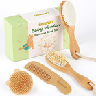 Baby Brush And Comb Set - 4 Piece Wooden Soft Bristle Hairbrush For Newborns    