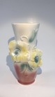 Vintage Royal Copley Pottery 7  Floral Vase Pink Yellow Art Pottery 1950 s