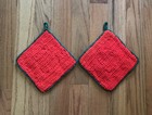 Set Of 2 Vintage Red Green Matching Hand Crochet Christmas Pot Holders Lined