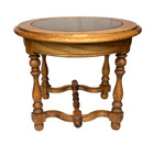 Antique Carved Oak Wood Oval Coffee End Table Glass Top Vintage - Rare  