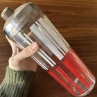 Rare Vintage Cocktail Bar Set Ice Bucket Shaker Shot Glasses Red White Stripe
