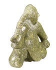 Inuit Seated Figure Braids Hand-carved Green Stone Sculpture Native Canadian Art