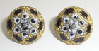 Antique Victorian Gilt Brass Enamel Button Earrings W  14k Gold Posts backs