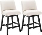 White Set Of 2 Swivel Bar Stools 26  Counter Height Barstools Faux Leather Chair