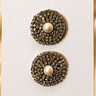 Vintage Women Gunmetal Faux Pearl Round Shoe Clips Pair Elegant Statement