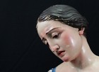 Antique 19th C Wooden Statue  Santos Doll Of Madonna Mary  Glass Eyes  43cm 17 