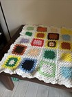 Vintage Quilt Afghan Crochet Granny Square 40x42 Blanket Throw White Multi Color