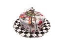 Mackenzie-childs White Flower Market Courtly Check Cake Carrier W  Handle