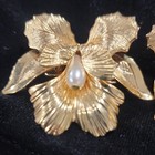 Vintage Musi Signed Gold Tone Flower Clip-on Shoe Clips Teardrop Imitation Pearl