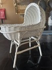 Vintage White Wicker Baby Doll Bassinet   Basket  beautiful 