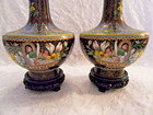 Pair If Chinese Cloisonne Enamel Vases With Stands T 11 25 In