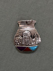 Vintage Navajo Sterling Silver Multi Stone Pendant 1 1 4 