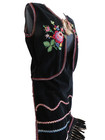 Vintage European Black Velvet Embroidered Folk Vest   Long Fringed Apron Size M