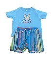 Psycho Bunny 3t-4 Set Outfit Blue Logo  Tee T Shirt Swim Shorts Trunks Stripe