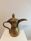Antique Signed By Maker Arabic Dallah Coffee Pot - Vintage Brass Islamic Art Dec